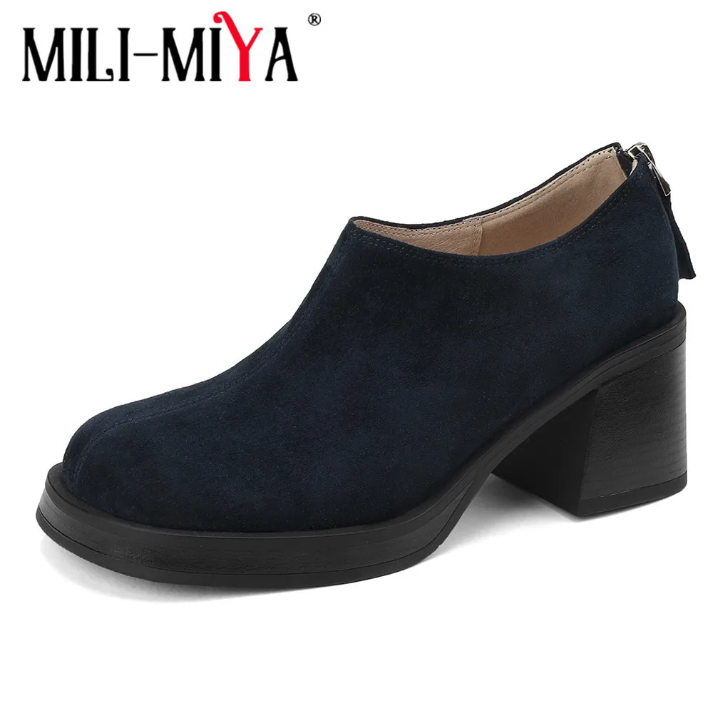 

MILI-MIYA New Arrival Women Soft Kid Suede Pumps Round Toe Thick Heels Caual Street Shoes Handmade For Ladies