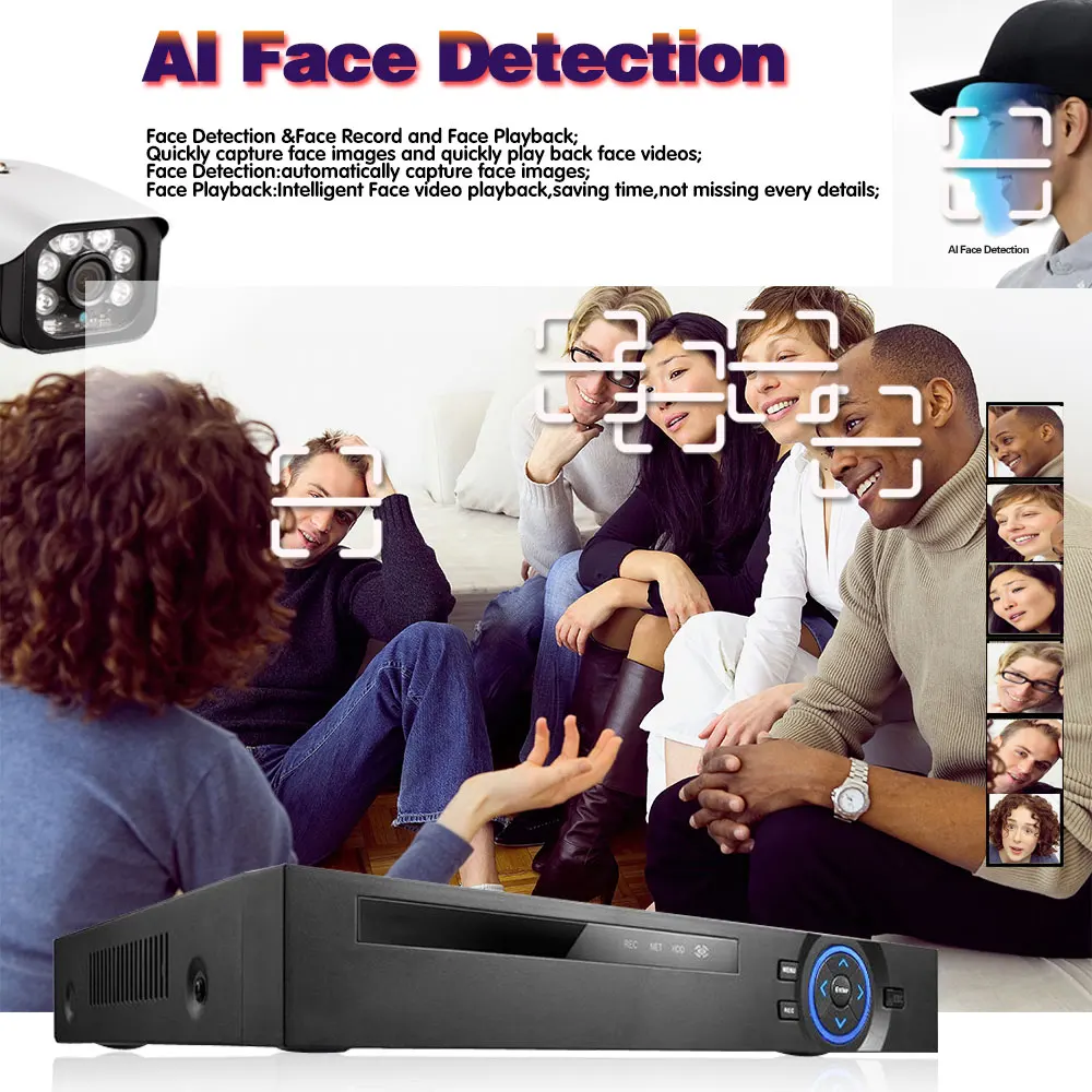 Face Detection XMEYE 4K 16CH CCTV AHD DVR Surveillance Video Recoder H.265 16 Channel Hybrid DVR NVR Security System 8MP XVI TVI