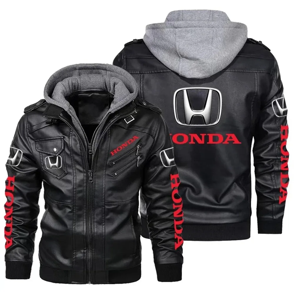 سترة كلاسيكية للرجال من Honda Racing Work Bomber بتصميم سحاب سترة جلدية للشارع للدراجات النارية وركوب الدراجات النارية سترة جلدية مقاومة للرياح