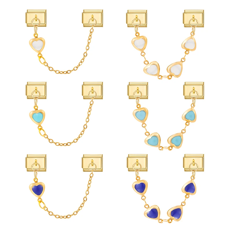 

Heart Moon Star Devil Eyes Chain Tassel Gold Color Italian Charm Link Fit 9mm Women Stainless Steel Bracelet DIY Making