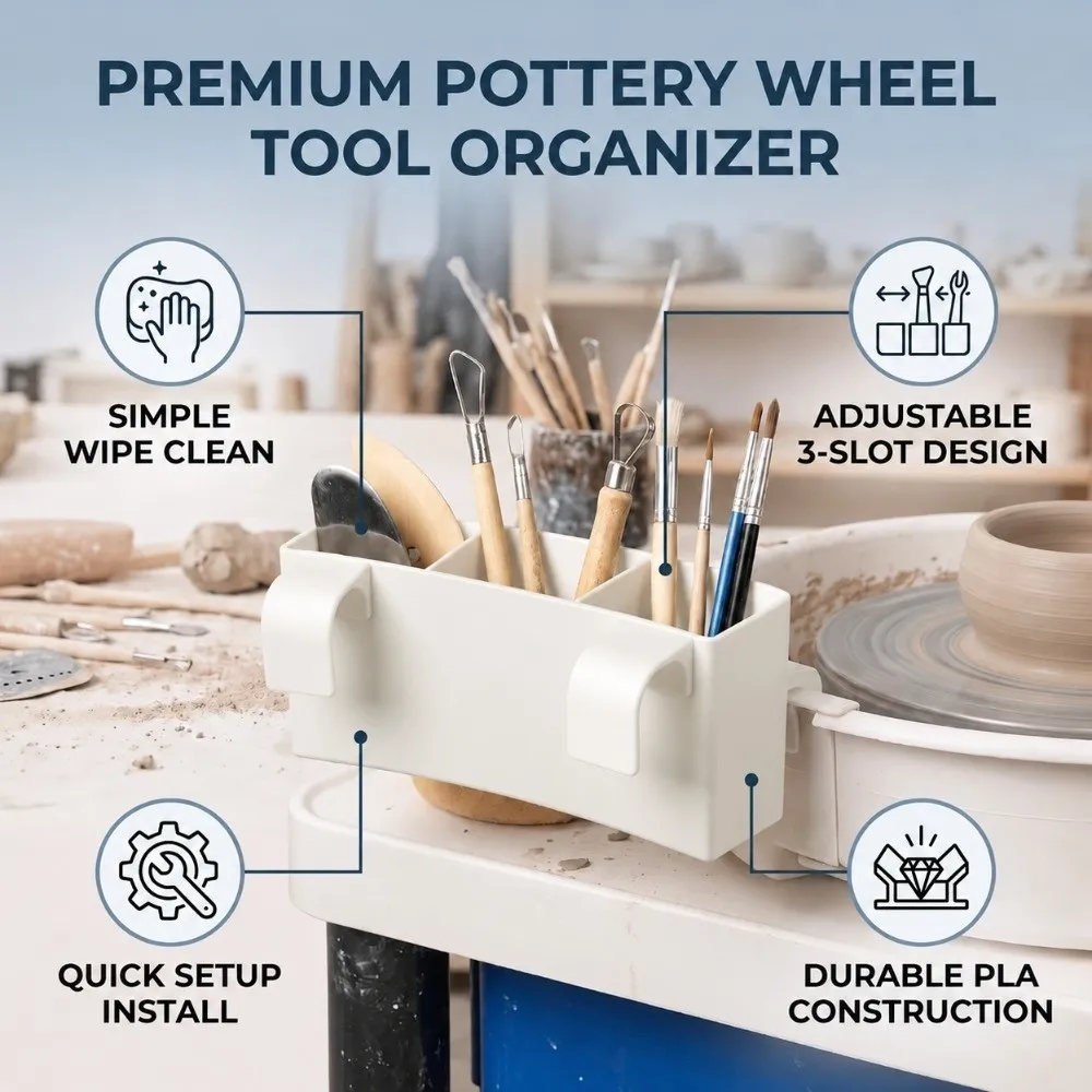 3 Slots Adjustable Slot Pottery Wheel Tool Rack 3 Slots Sturdy Pottery Tool Storage Rack Stable Durable