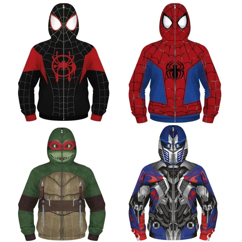 2024 Spider Hero Autumn Winter Children's Jackets 3D Children's Role Playing Zipper Face Hoodies Long Sleeve 5-12y Boy&Girl's