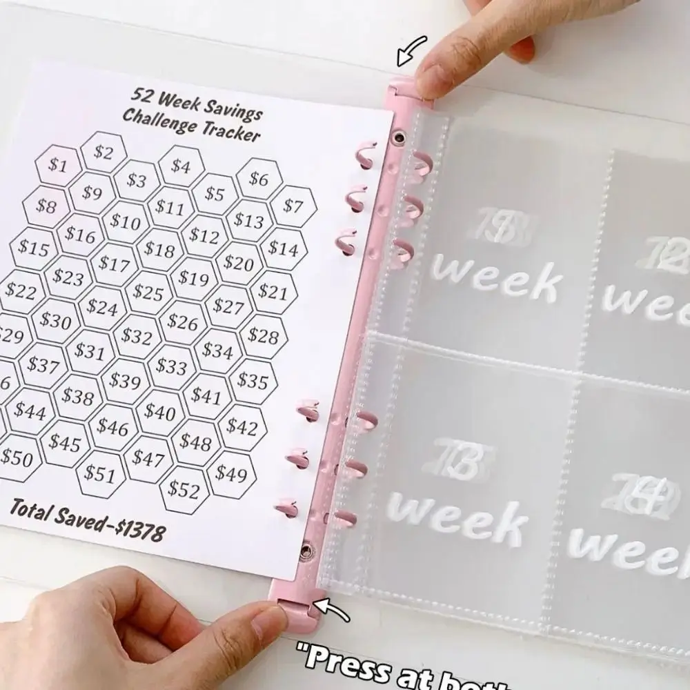 A5 Savings Challenge Binder Sakura Style PVC 52 Weeks Envelope Binder Exquisite Reusable Notebook Binder Couple
