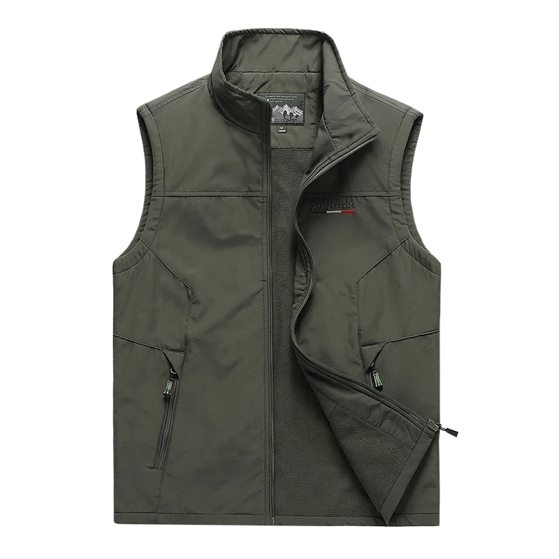 Three proof fabric with plush and thickened inner lining, multifunctional pocket, large size with plush workwear, vest, winter p