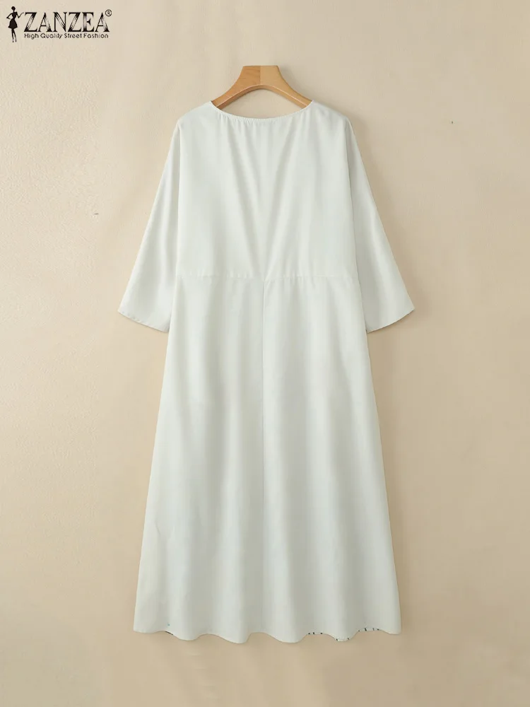 ZANZEA décontracté imprimé fleuri Robes Femme femmes plis inversés mode d'été Maxi Robes tenue de jour 3/4 manches col rond Robes
