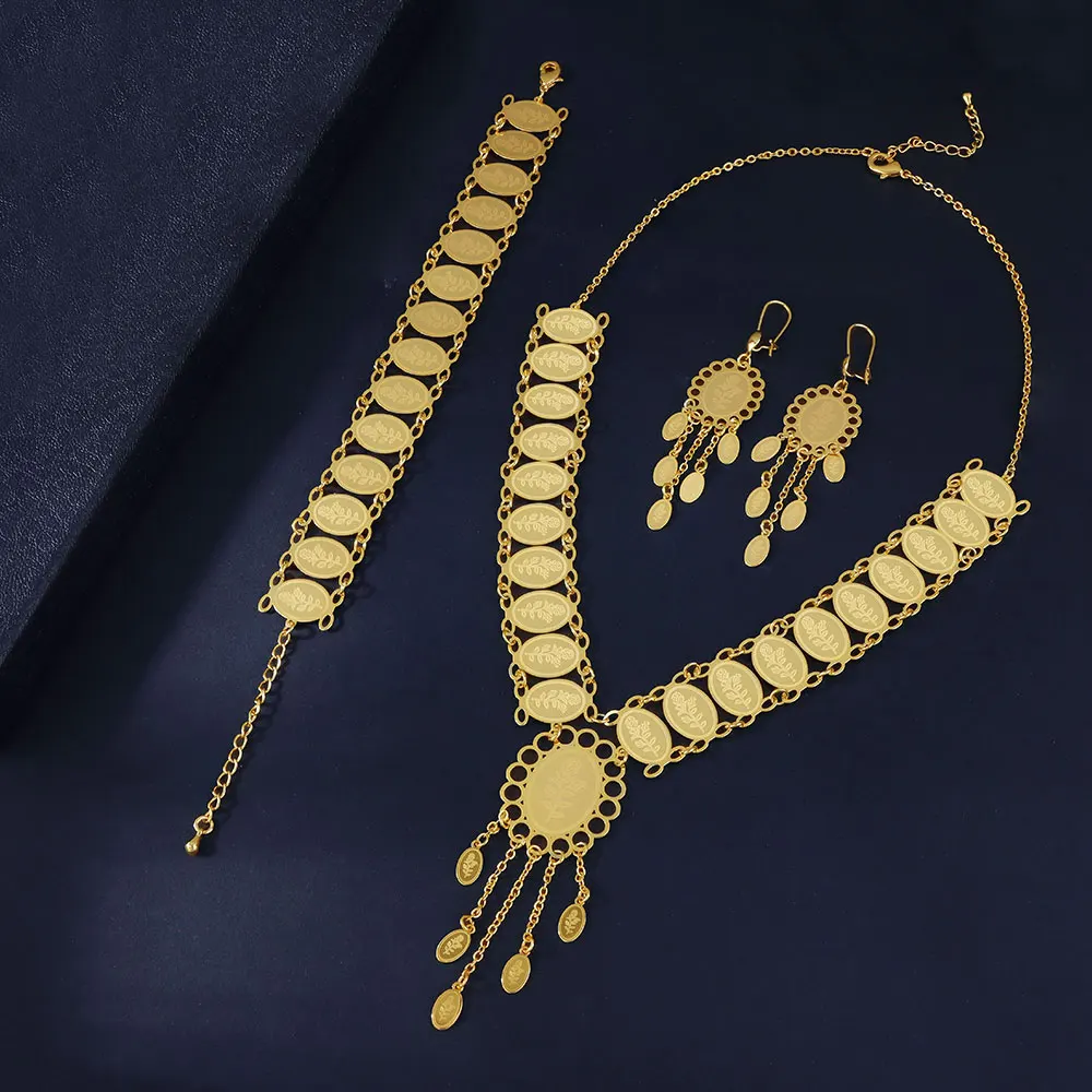 Arabische Hochzeit Gold Schmuckset 21k vergoldet türkische Münzen Anhänger Halskette Dubai Frauen Event Party Vintage Schmuck – Detail 11