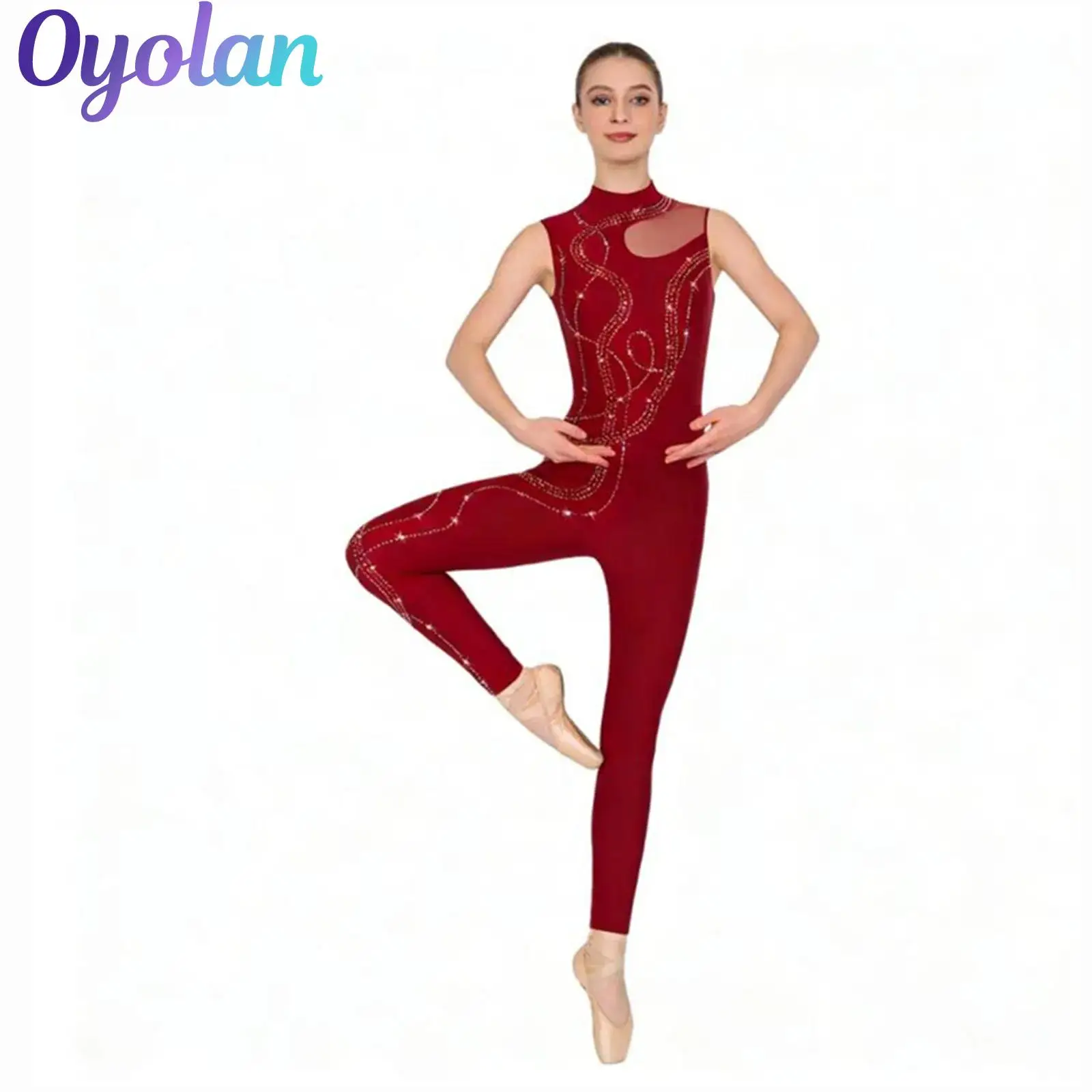 

Womens Shiny Rhinestones Ballet Dance Unitards Jumpsuit Dance Leotard Bodysuit Gymnastics Artistic Figure Skating Dance Costume