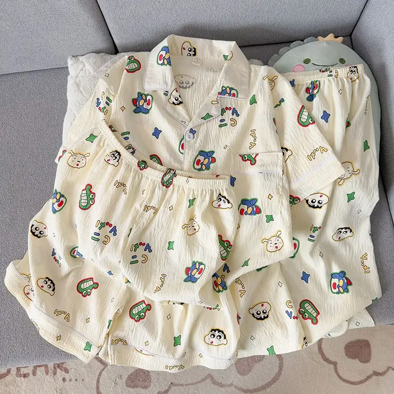 Men's Three Piece Sleepwear Set Short Sleeve Top Shorts Cardigan Summer Home Comfortable Suit