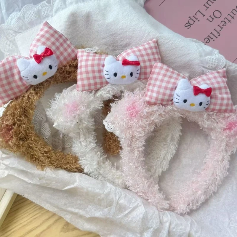 عصابة رأس نسائية لطيفة على شكل قطة من القطيفة، عصابة رأس على شكل فيونكة لغسل الوجه، مكياج وشريط شعر جميل مضغوط