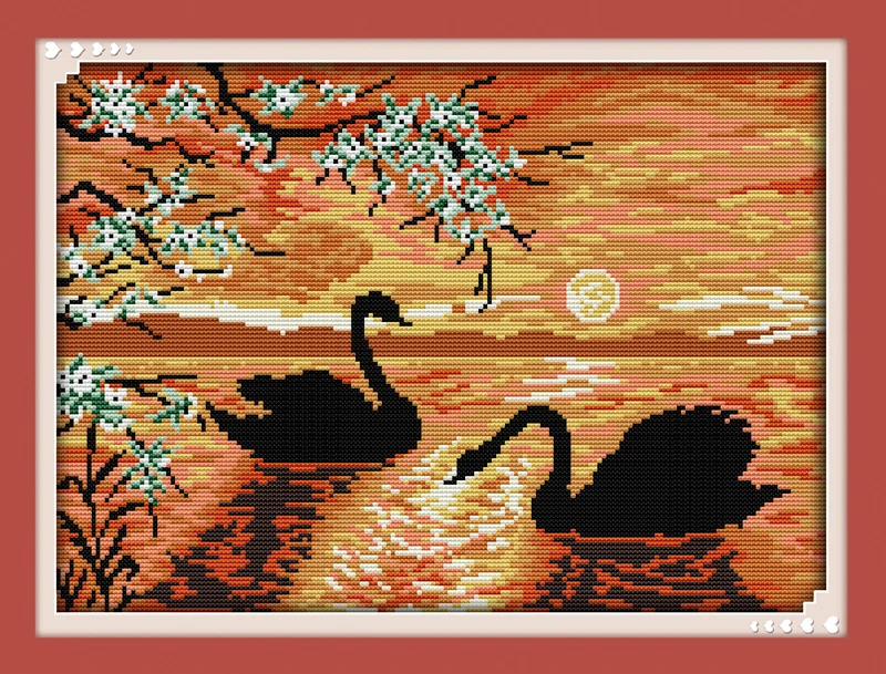 

Cross-stitch Complete Set Swan Lake Stamped Printed Counted Unprinted Cloth DMC Needlework Home Decor