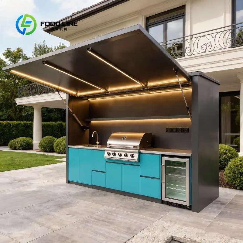 Customized 304 Stainless Steel Outdoor Kitchen Cabinets Bbq Grill with Microwave Stand Backyard Patio Garden Outdoor Kitchen