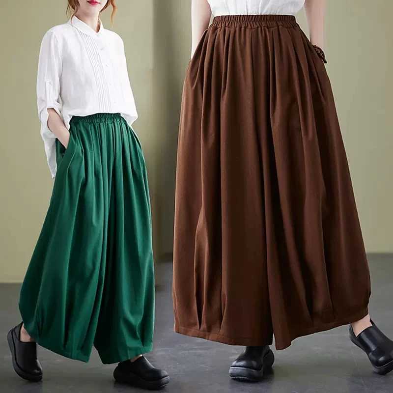 New Vintage Large Size Women's Clothing Spring Summer Mother's Culottes Slim Pants Women Wide-leg Bloomers Summer Culottes BD374