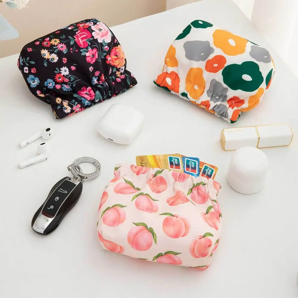 Flower Cosmetic Bag Data Cable Storage Bag Cute Pattern Cherry Leaf Spring Bag Self-closing Peach Printing Coin Purse Outdoor