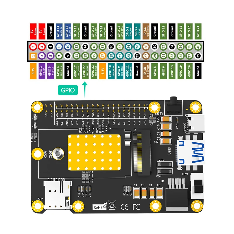 Placa de expansión Raspberry PI USB M.2 4G/5G/LTE GSM/GPRS/EDGE compatible con módulos RM500Q/SIM8200/GM800