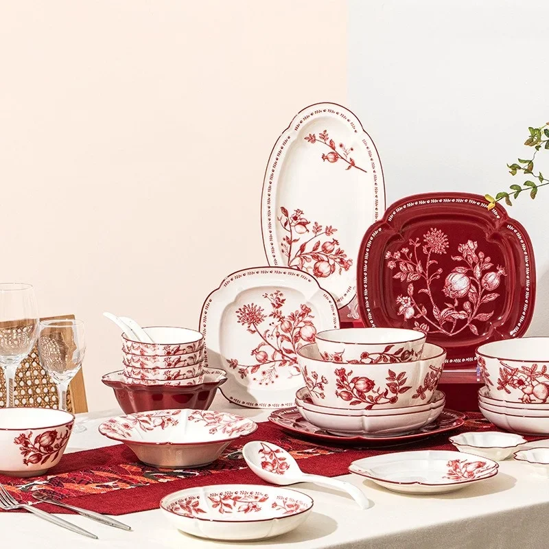 Keramik Geschirr Blumenmuster Schüssel Teller Teller Teller Brot Teller Party Home Geschirr Tischdekoration Küchenutensilien