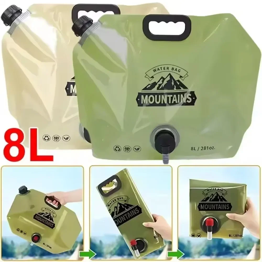 8L Camping Water Bag Foldable Outdoor Bucket with Faucet, Large Capacity Collapsible Container for Hiking Kayaking Camping Tools