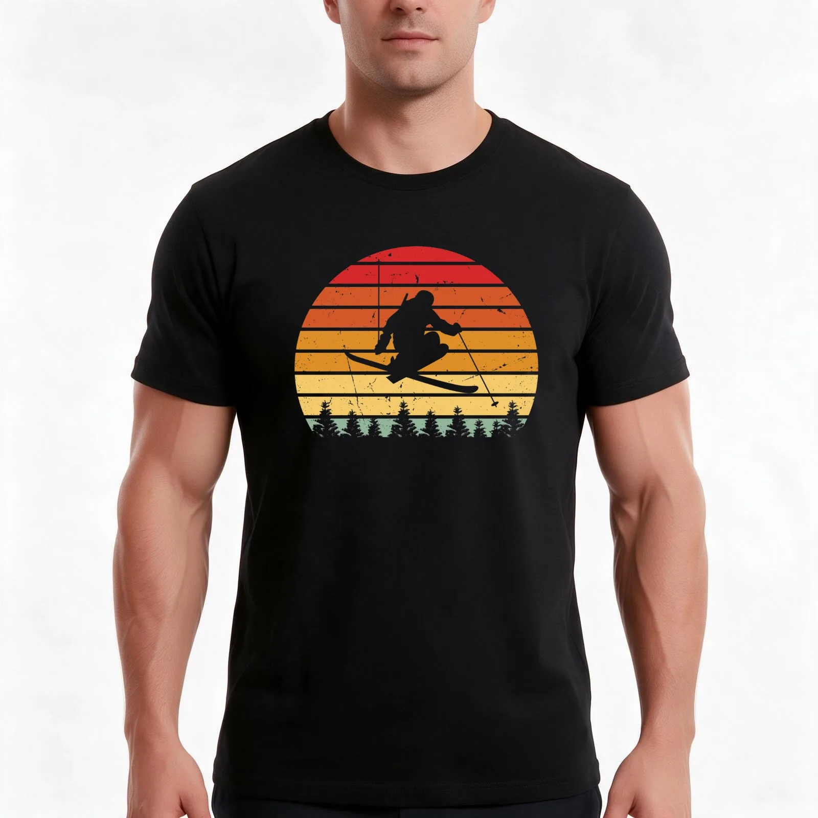 Vintage skis retro style freestyle skis sports T-Shirt Summer Casual Cotton Tee Oversized Streetwear Tops Unisex Men Women