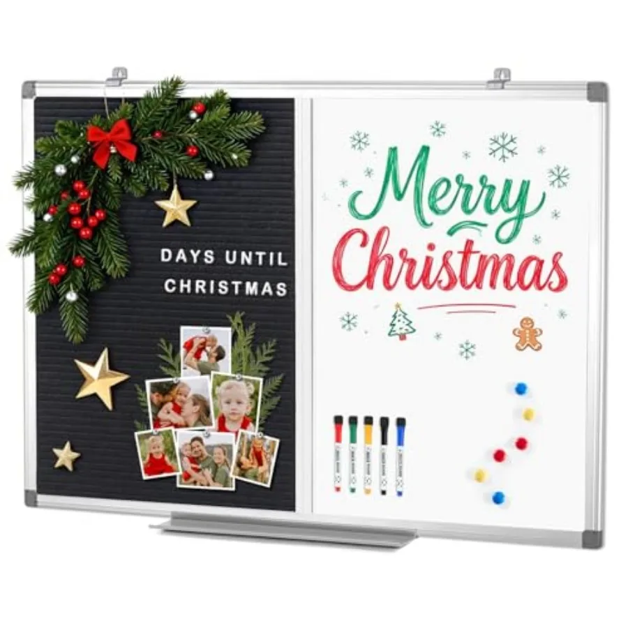 

Magnetic Dry Erase and Felt Board Combo - Changeable Letter Felt Board for School Office Home - Aluminum Frame 36x24 inch