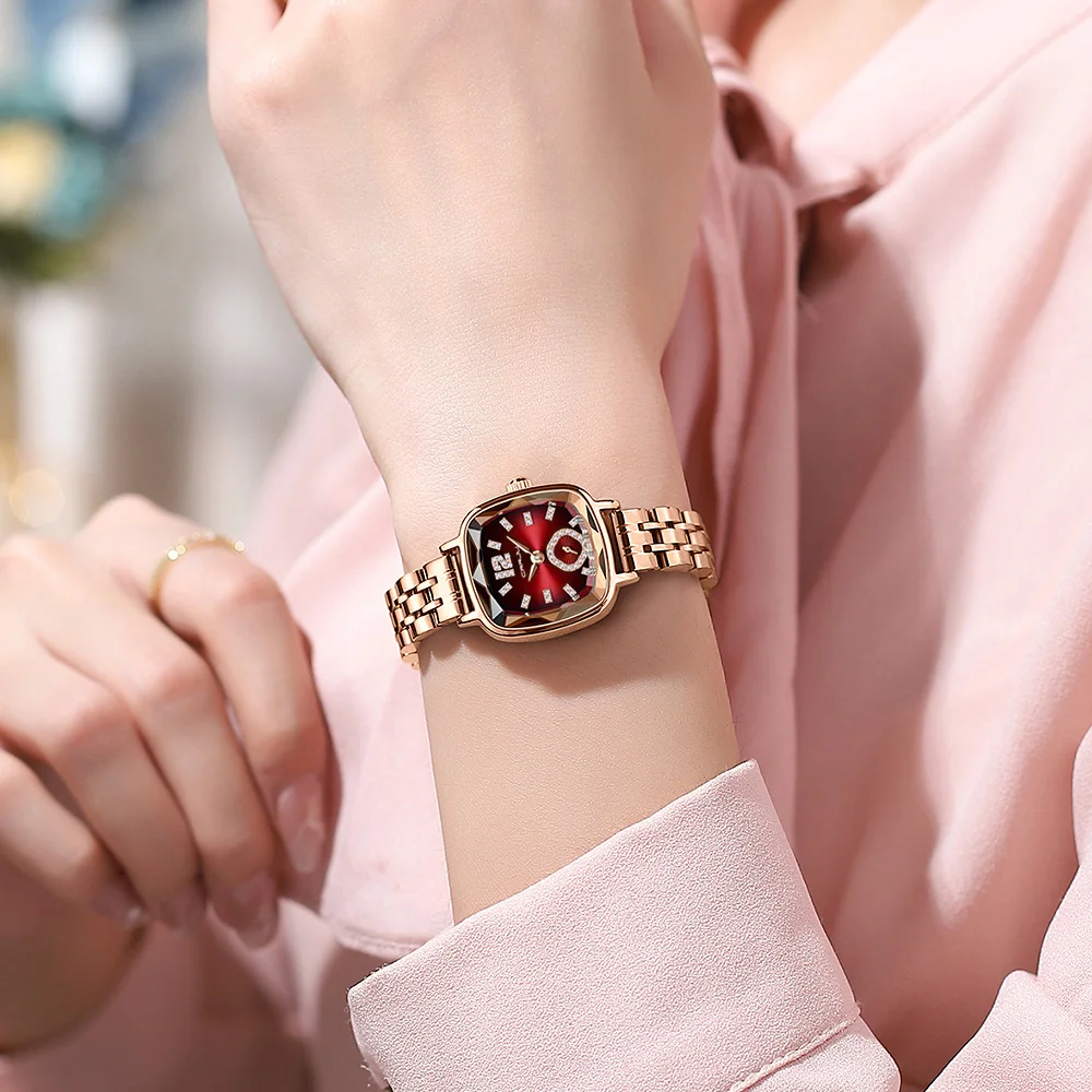 CRRJU Fashion Women\'s Dress Wristwatches Luxury Square Quartz with Rhinestones Relogio Feminino