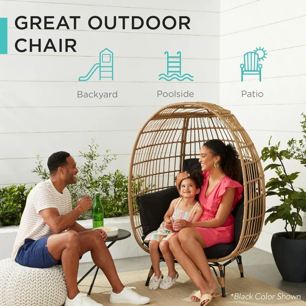 

Wicker Egg Chair, Oversized Indoor Outdoor Lounger W/ 4 Cushions, Steel Frame, Customized
