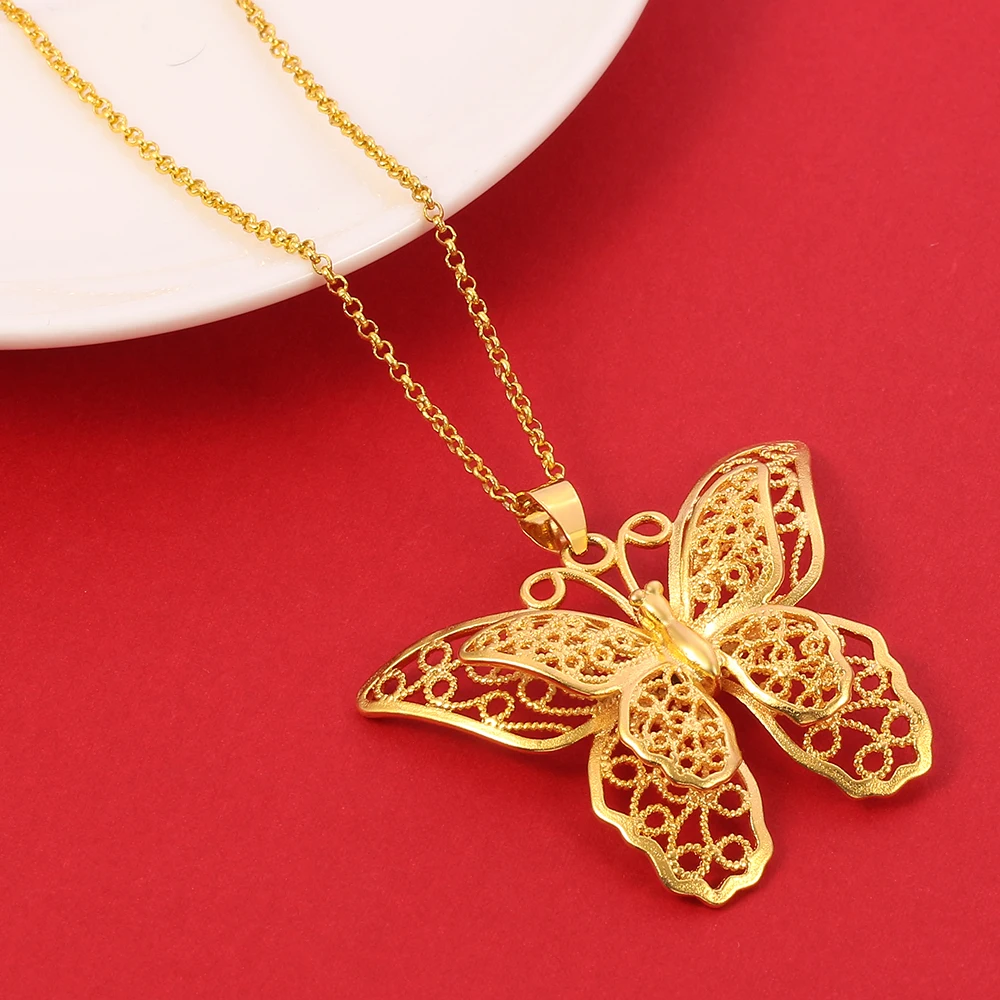 Luxury Gold Tone Double‑Layer Hollow Butterfly Necklace Hollow Delicate Design Pendant Party Accessory for Women Girls