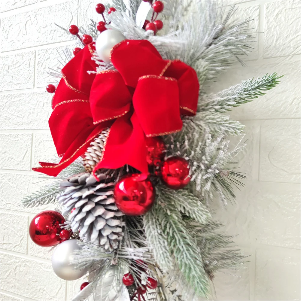 

Stair Railing Bow Decorative Swag Christmas Teardrop Garland for Front Door Window Wall Hanging Xmas Upside Down Hanging Decor