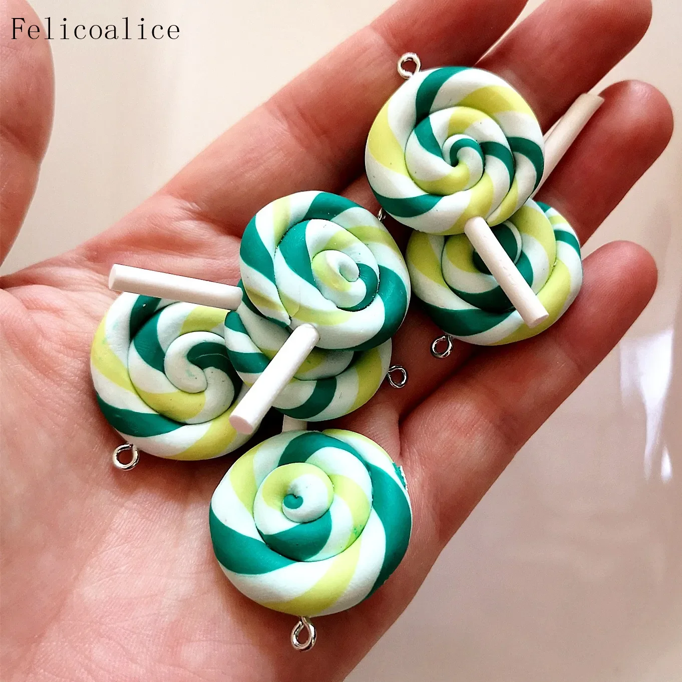 8pcs Spiral Rainbow Colorful Lollipop Charms Pendant DIY Miniature Candy Decoration Handmade Jewelry Accessories Girls Toys