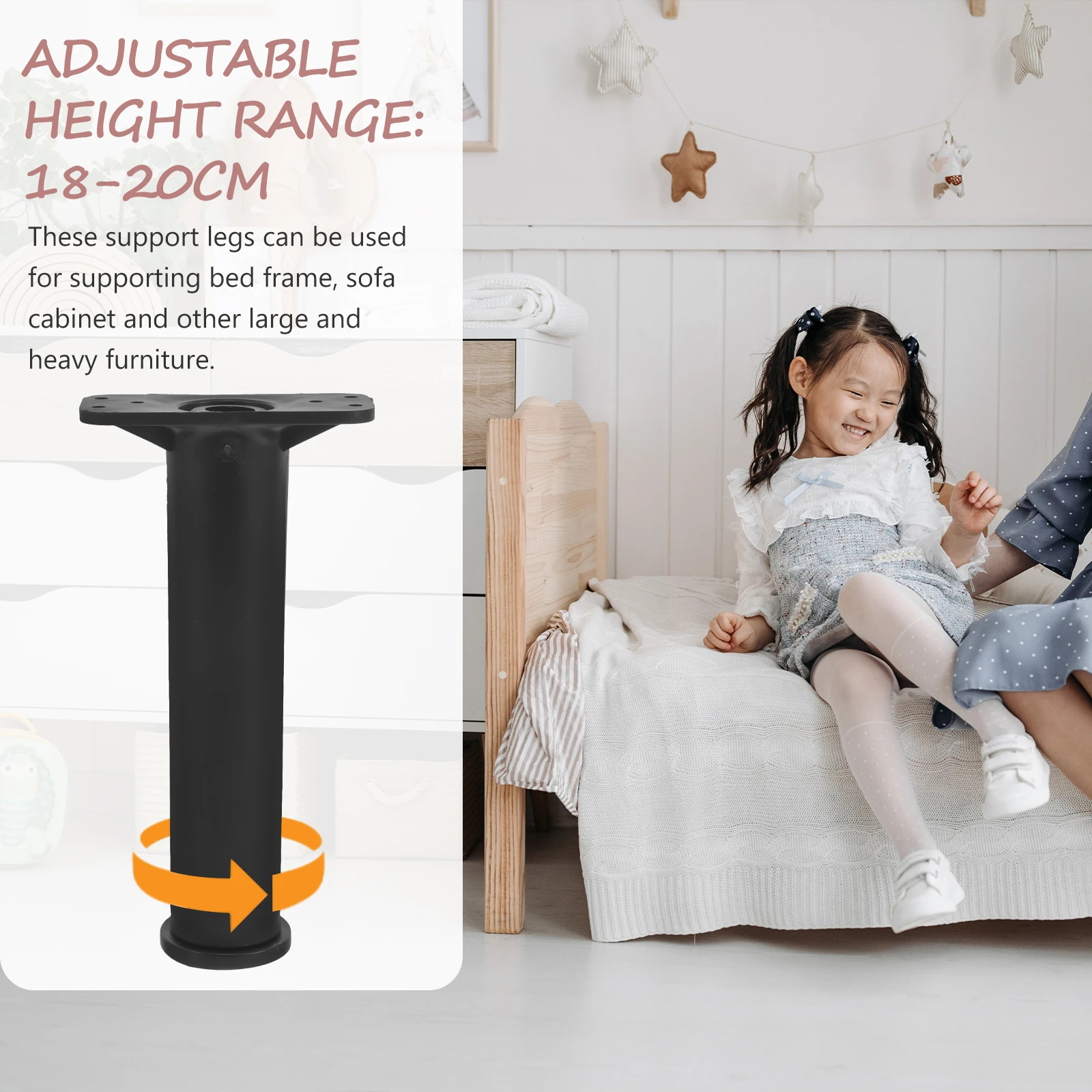 

4Pcs Bed Board Support Frame Adjustable Height Center Leg Replacement Strong Load Bearing Capacity Smooth Surface Easy Install