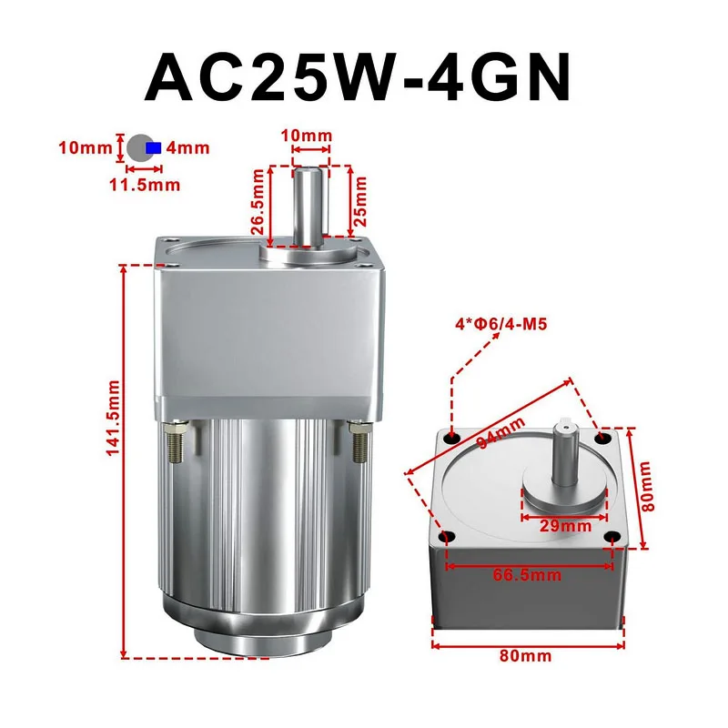 25 Watts Gear Motor High Torque AC Motor + Gearbox  220V Variable Speed Motor Shaft Dia 10mm for Transmission Equipment