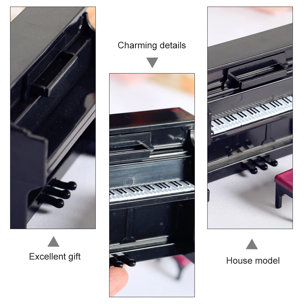 Decorazioni per la casa Casa delle bambole Pianoforte Micro modello Forniture Mobili in miniatura Camera dei giocattoli Sgabello verticale Nero Bambini Bambino