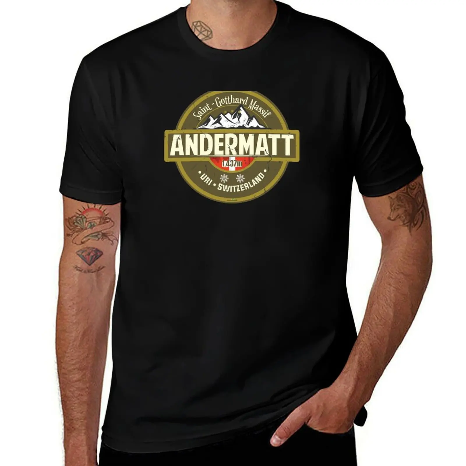 

Andermatt Ski Switzerland Skiing Alps Sticker T-Shirt 03 T-Shirt plain blacks tops men t shirt