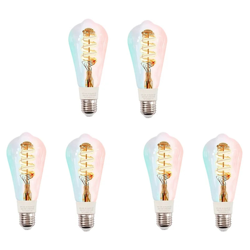 

A68Z 6Pcs Tuya Smart Wifi Bulbs ST64 LED Light 16 Million RGB Color Changing 2700K-6500K Dimmable For Google Home