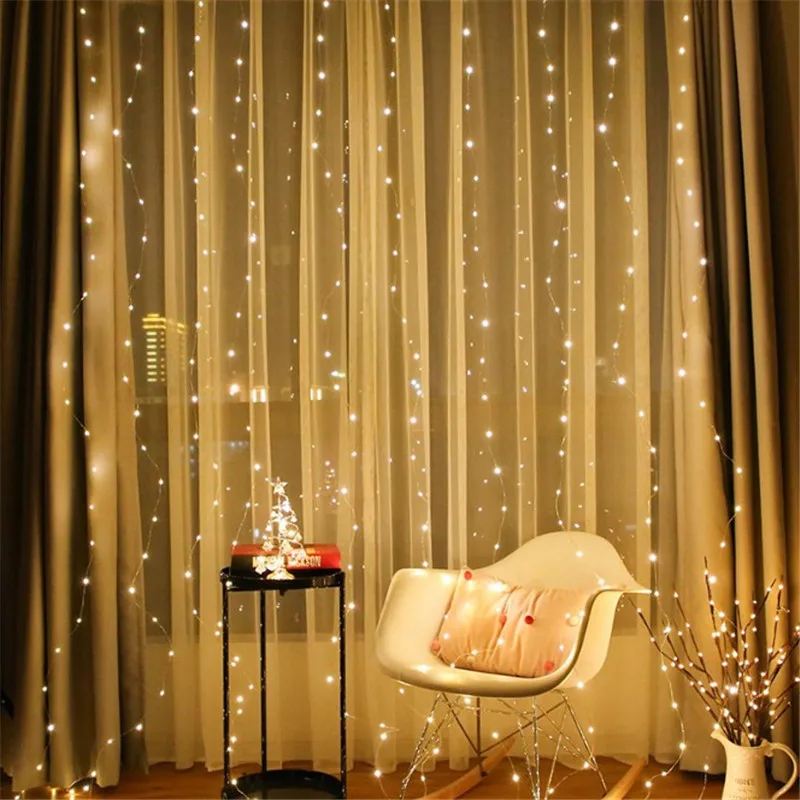 3M LED Curtain String Light Battery Fairy Lights 8 Modes Remote Control Xmas Holiday Decoration For Home Window Wedding Party