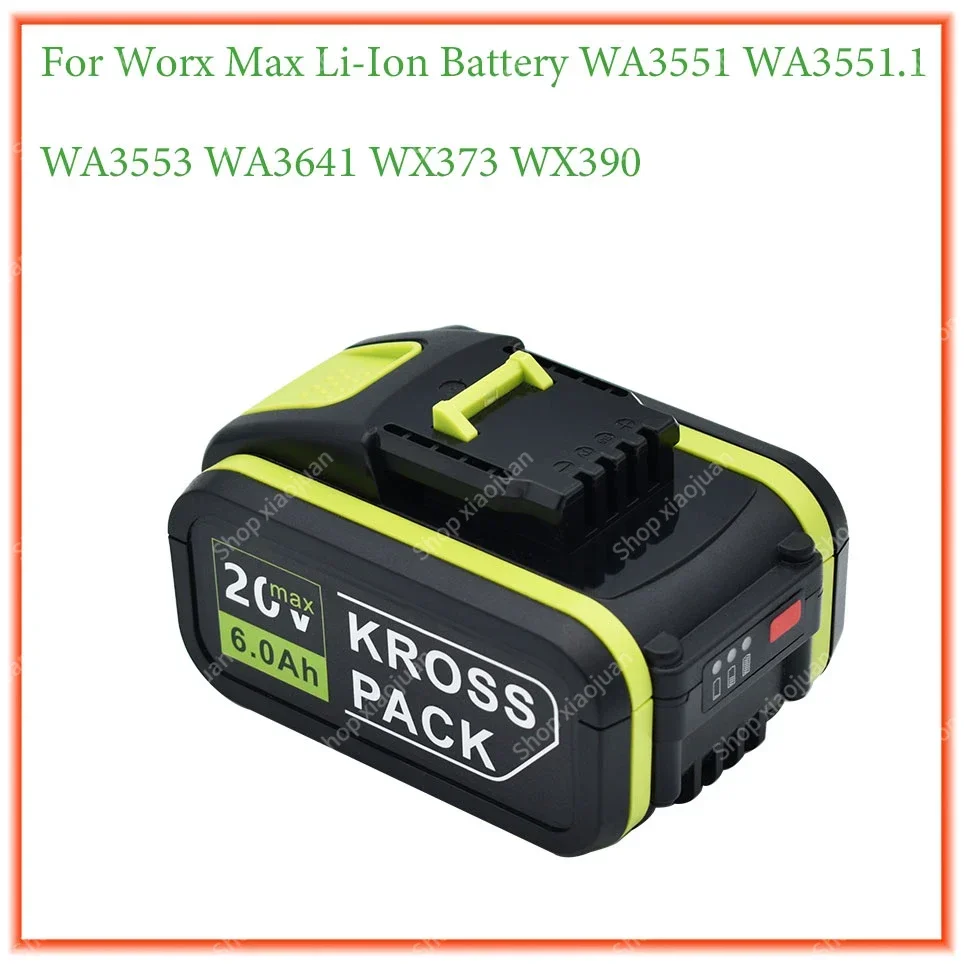 6000 mAh battery for Worx WA3553 20V wireless power tool battery WA3572WA3553WX390WA3551WX176WX178 backup battery