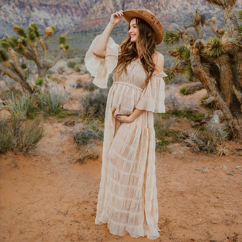 Bohemian Photo Shooting Pregnancy Dress Rose Theme In The Wilderness Pleated Chiffon Maternity Dress Clothes For Pregnant Women