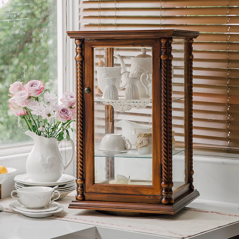 Retro Medieval Desktop Storage Display Cabinet for Tea Coffee Shop Dessert Bread Figure Baby Organizer