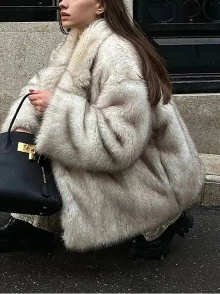 Fashion Faux Fur Coat For Women Casual Thick Warm Patchwork Turn Down Collar Coats 2026 Autumn New 23Z29AB