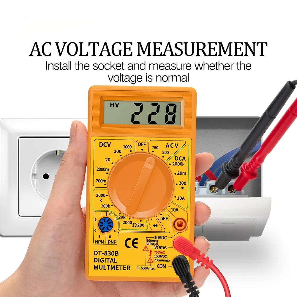 DT830B LCD Digital Multimeter Ammeter AC DC Voltmeter Mini Hand Held Digital Multimeter Cable Ohm Meter with Probe Combination