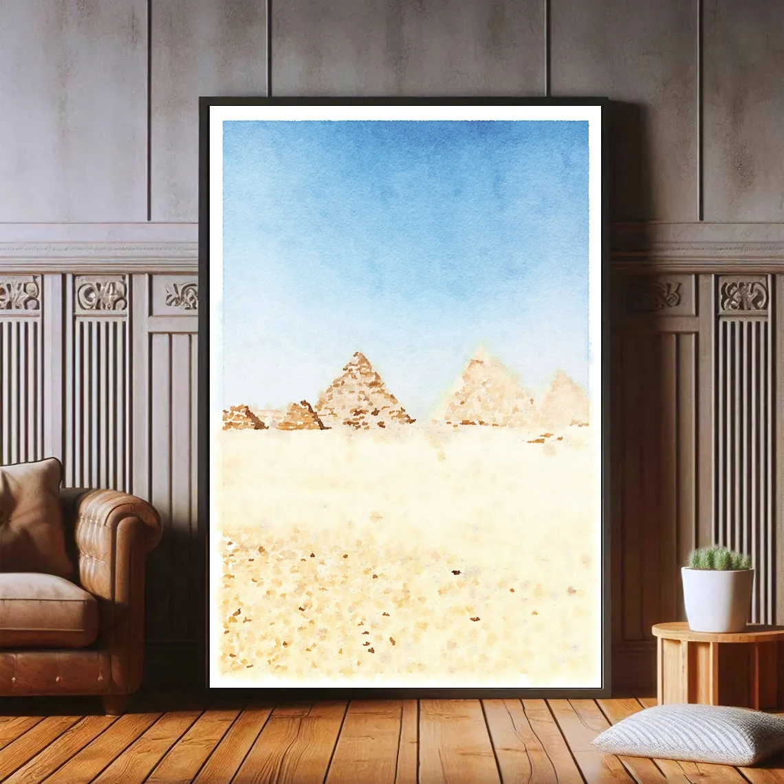 Египетские пирамиды, акварельный принт, Египет, пустынный пейзаж, произведение искусства, путешествия, настенное искусство, Декор Гизы, печать на холсте, украшение для дома, стены