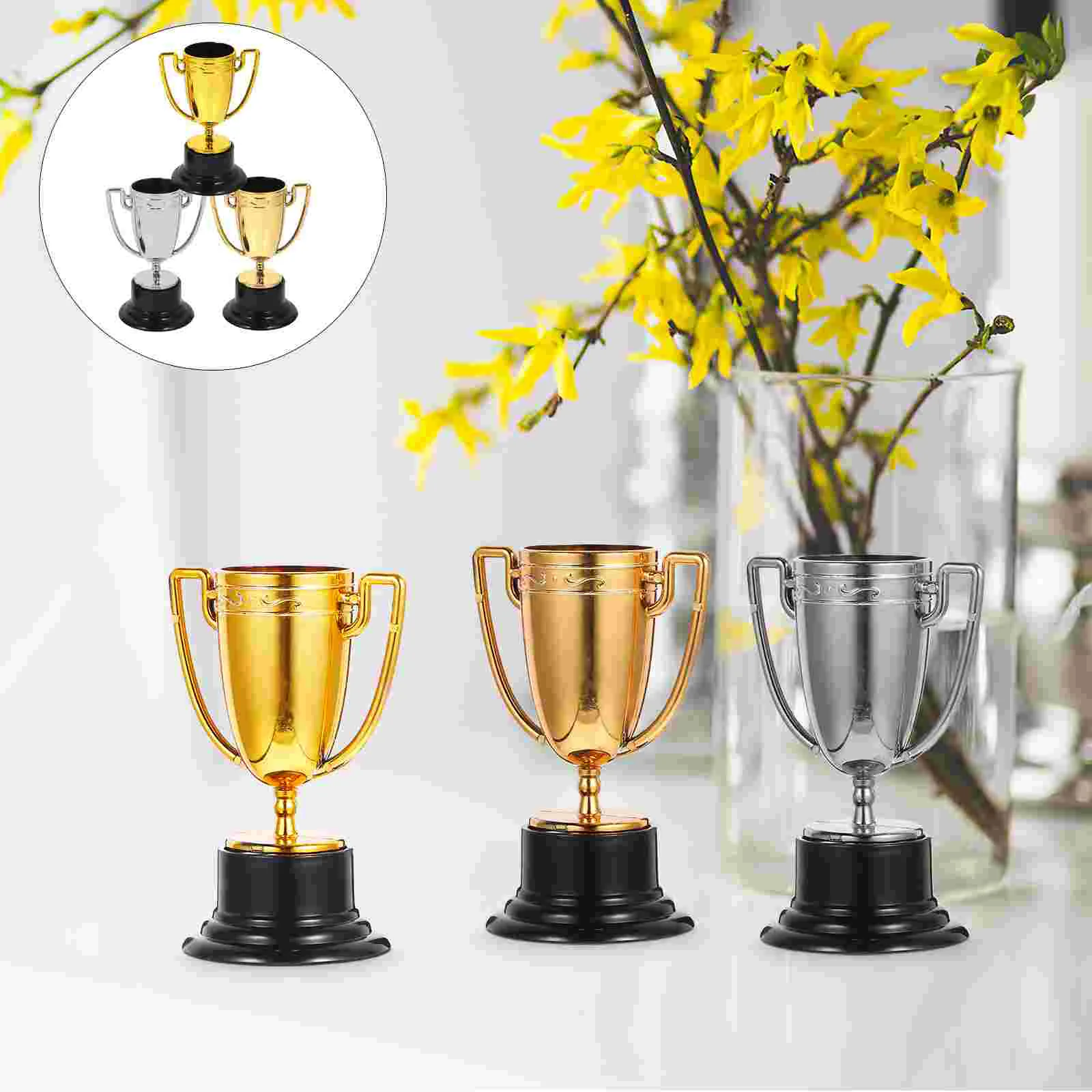 

3 Pcs Award Props Decorative Trophy Decoration Reward Delicate Small Toys Party Simulated Gold