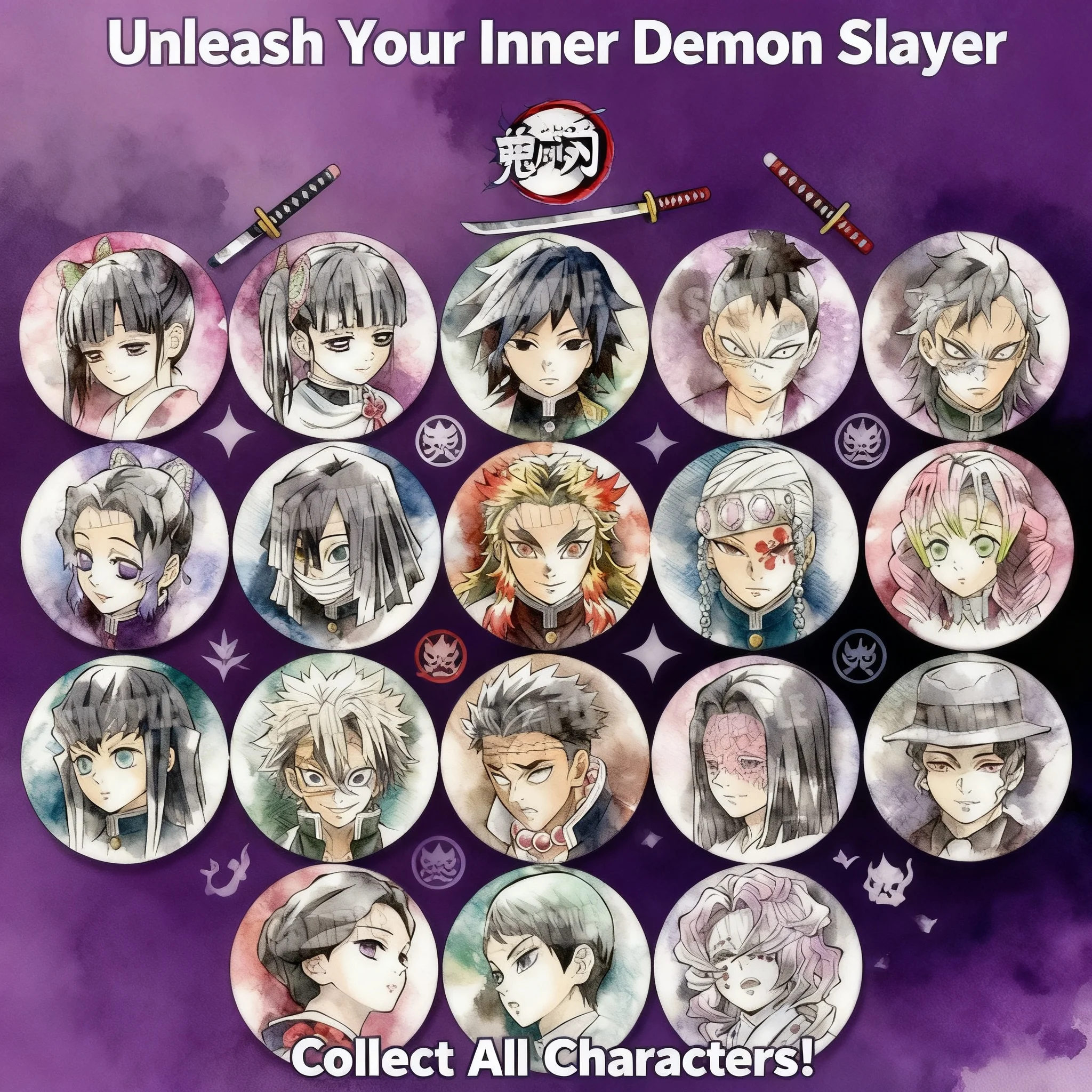 

Demon Slayer Kimetsu no Yaiba Butterfly Shinobu Nezuko Tomioka Giyu Watercolor Style Badge Pin Anime Manga Merchandise