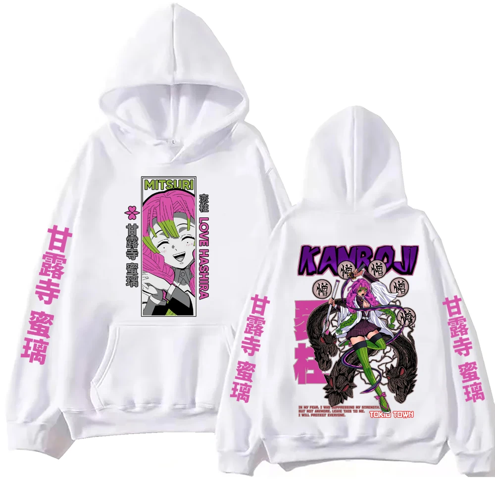 2025 atasan Pullover Harajuku Anime Demon Slayer Kanroji Mitsuri Hoodie Atasan Pria Wanita Sweatshirt hadiah penggemar