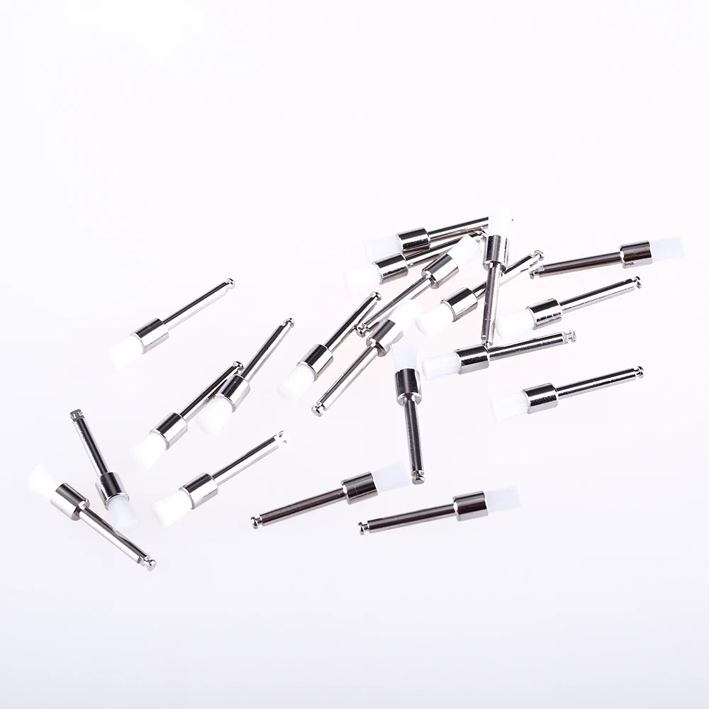 100pcs/box Dental Polishing Brush White Nylon Flat Head Latch Teeth Polish Prophy Brushes For Contra Angle Machine Dental Materi