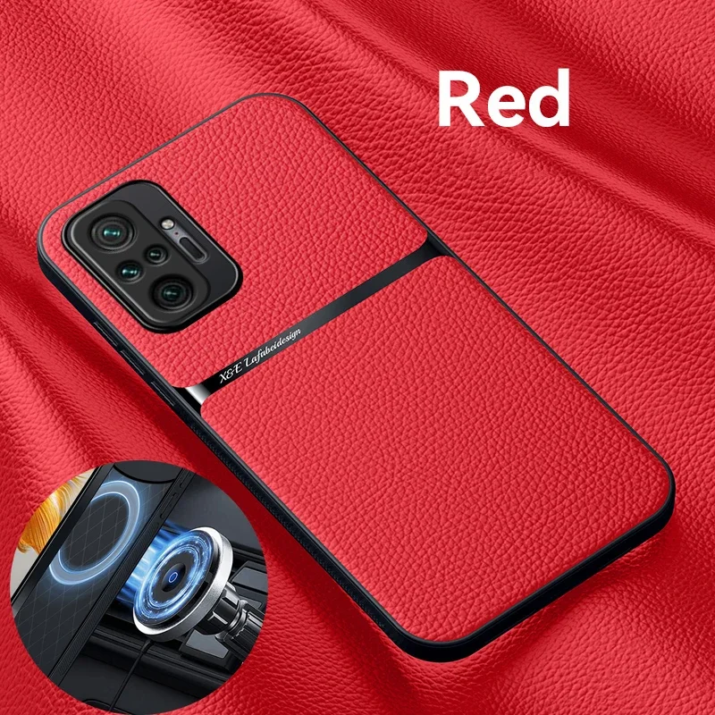 Funda de teléfono suave antideslizante de cuero PU a prueba de golpes para Redmi Note 10 Pro Max 10T 10S 4G 5G fundas de silicona con placa de Metal integrada
