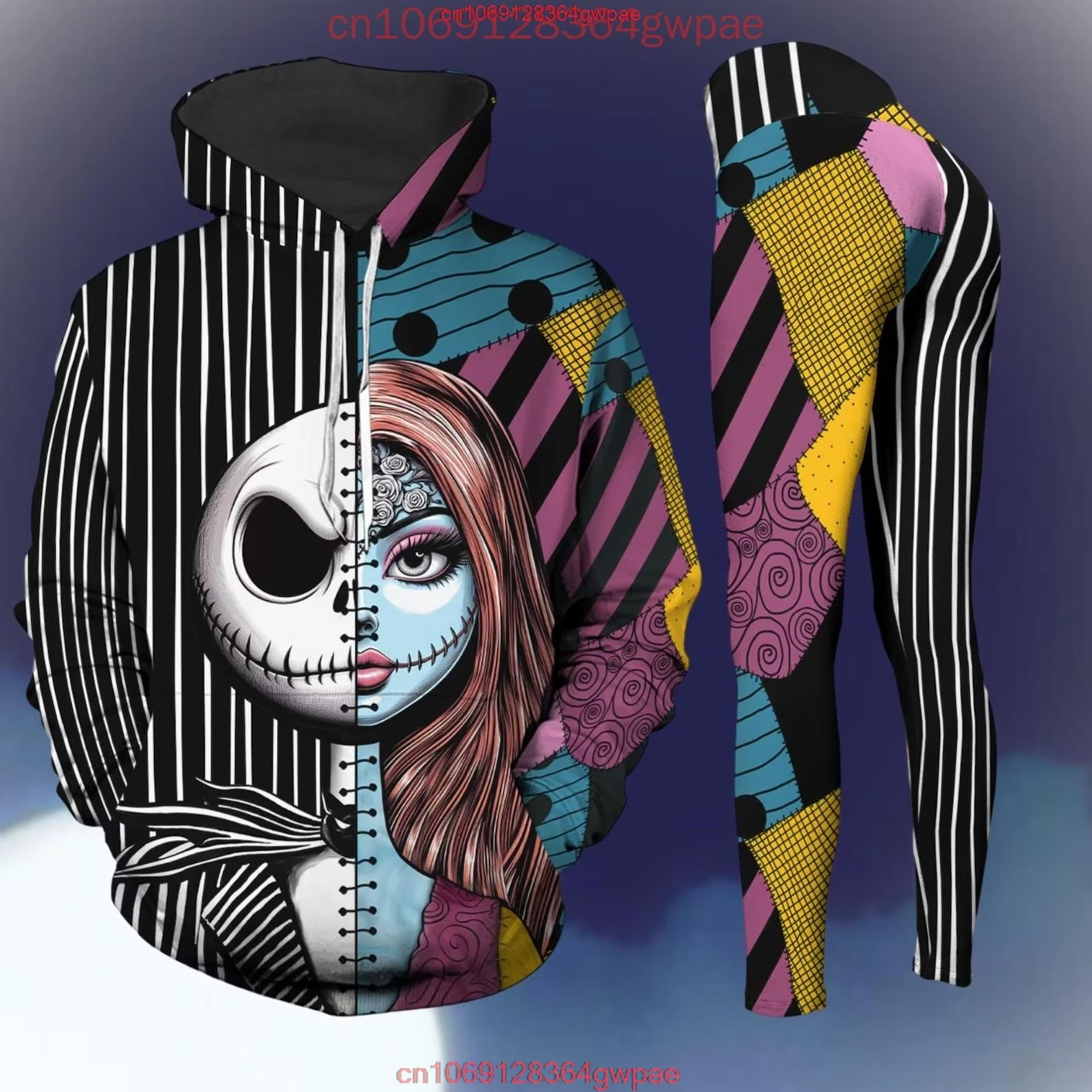 

Jack Skellington and Sally Hoodie Leggings Women's Set The Nightmare Before Christmas Hoodie Yoga Pants Set Disney Tracksuit Set