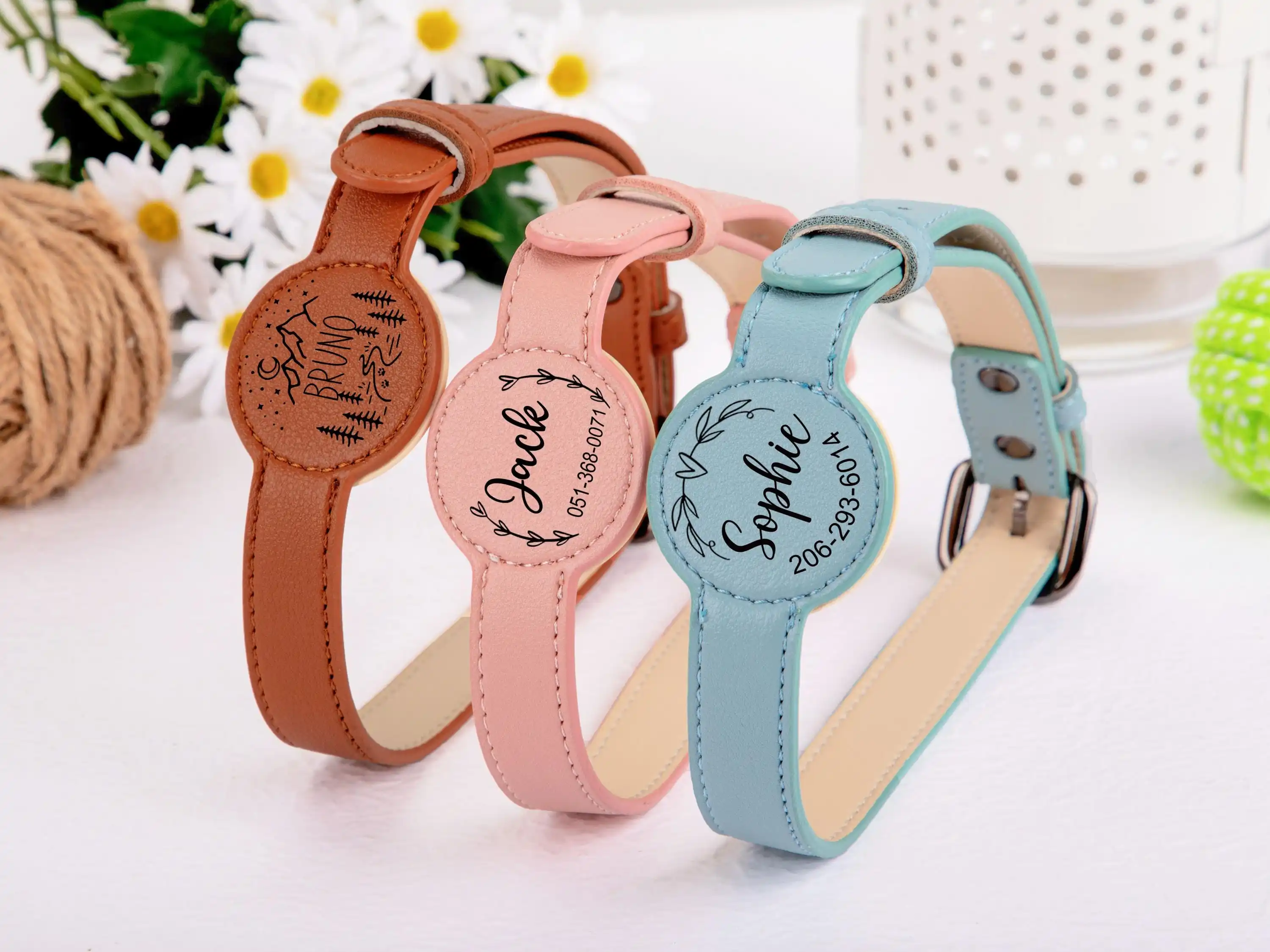 Collar de identificación personalizado para mascotas con nombre y datos de contacto, collar de perro de cuero PU con AirTag, collar de gato con rastreo de ubicación antipérdida.