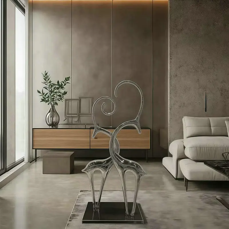 Stainless steel sheep art sculpture, modern light luxury interior landing decoration, living room hotel shop decoration ZY892FO