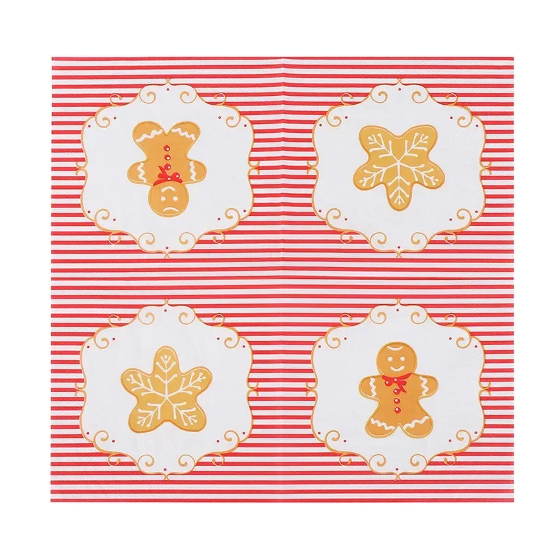 10/20pcs 33*33cm 2Ply Cartoon Santa Claus Red and White Striped Turmeric Man Printed Paper Placemat Wine Glass Flower Origami