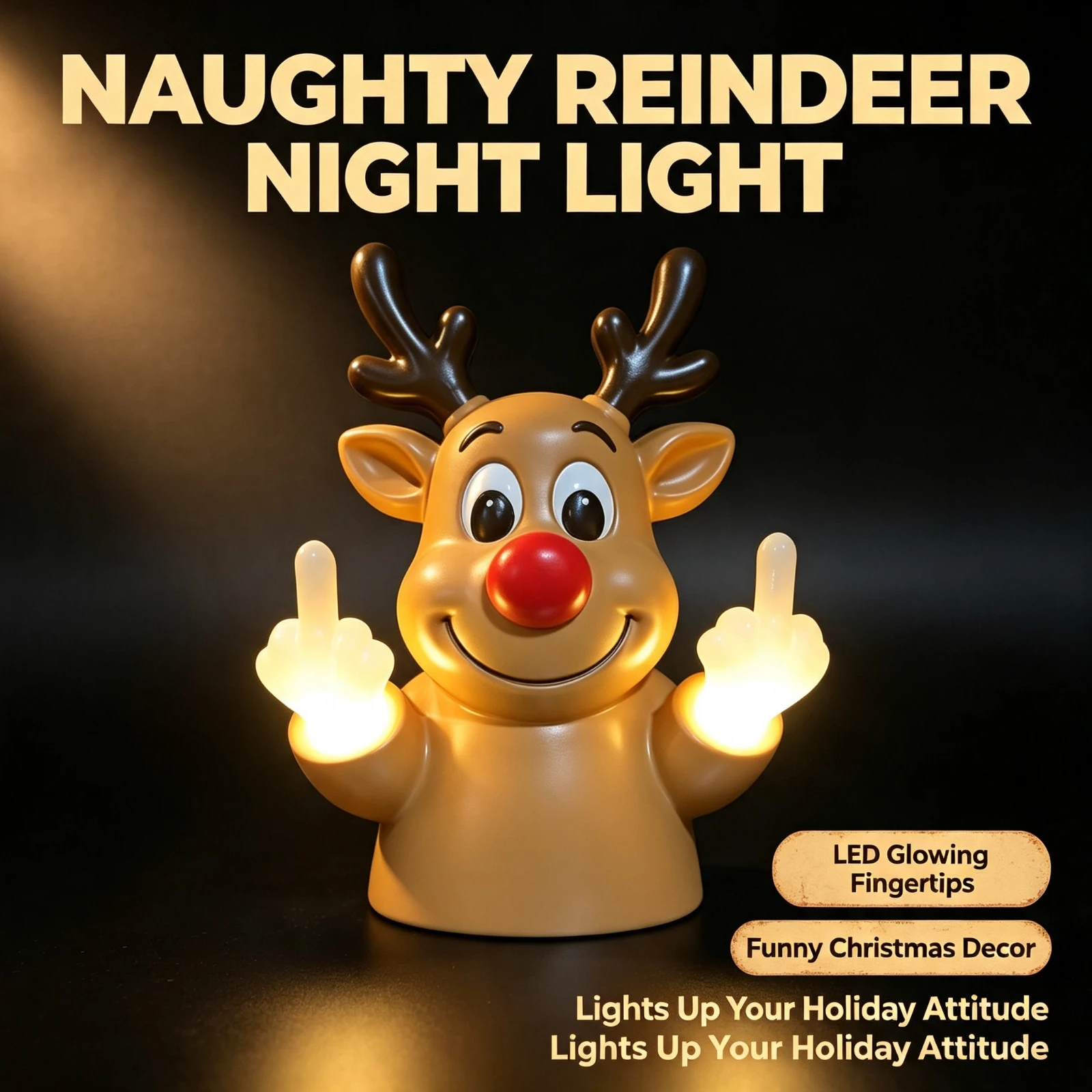 LED Illuminated Reindeer Wall Sconce, Light Funny Middle Finger Gesture, Outdoor Garden Porch Christmas Decoration, Gift Novelty