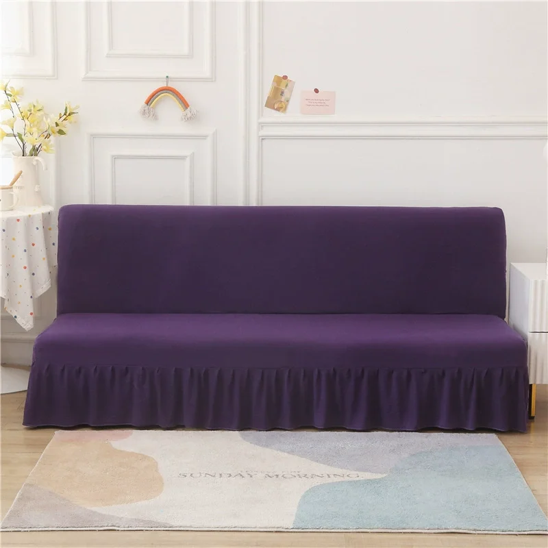 

Elastic armless sofa cover full-size with skirt and ruffled edge furniture protection cover, washable folding sofa bed cover